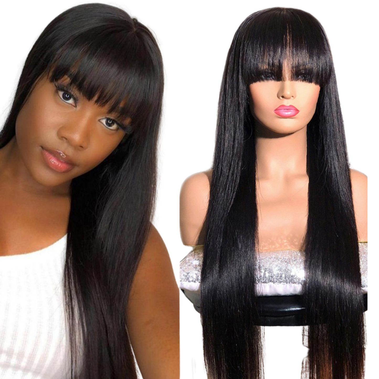 Straight Human Hair Wigs With Bangs