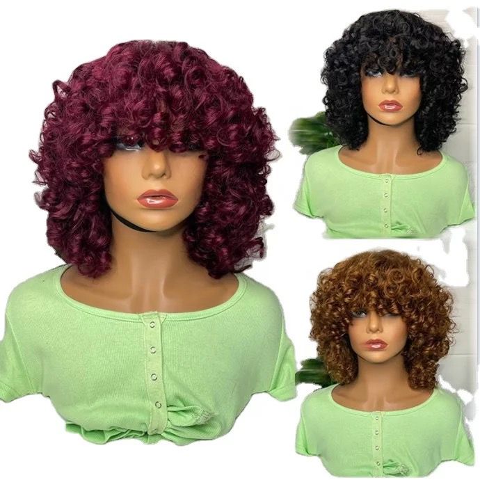 Rose Curly Short Bob Wig with Bangs