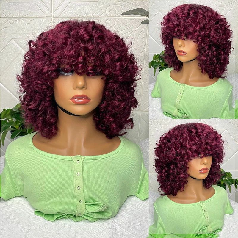 Rose Curly Short Bob Wig with Bangs