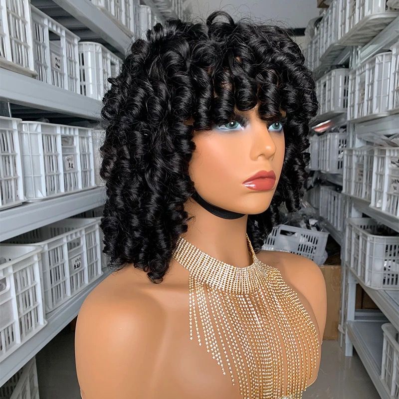 Rose Curly Short Bob Wig with Bangs
