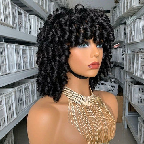 Rose Curly Short Bob Wig with Bangs