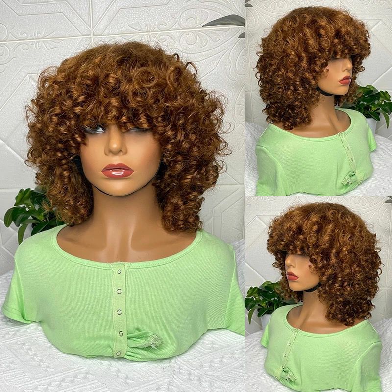 Rose Curly Short Bob Wig with Bangs