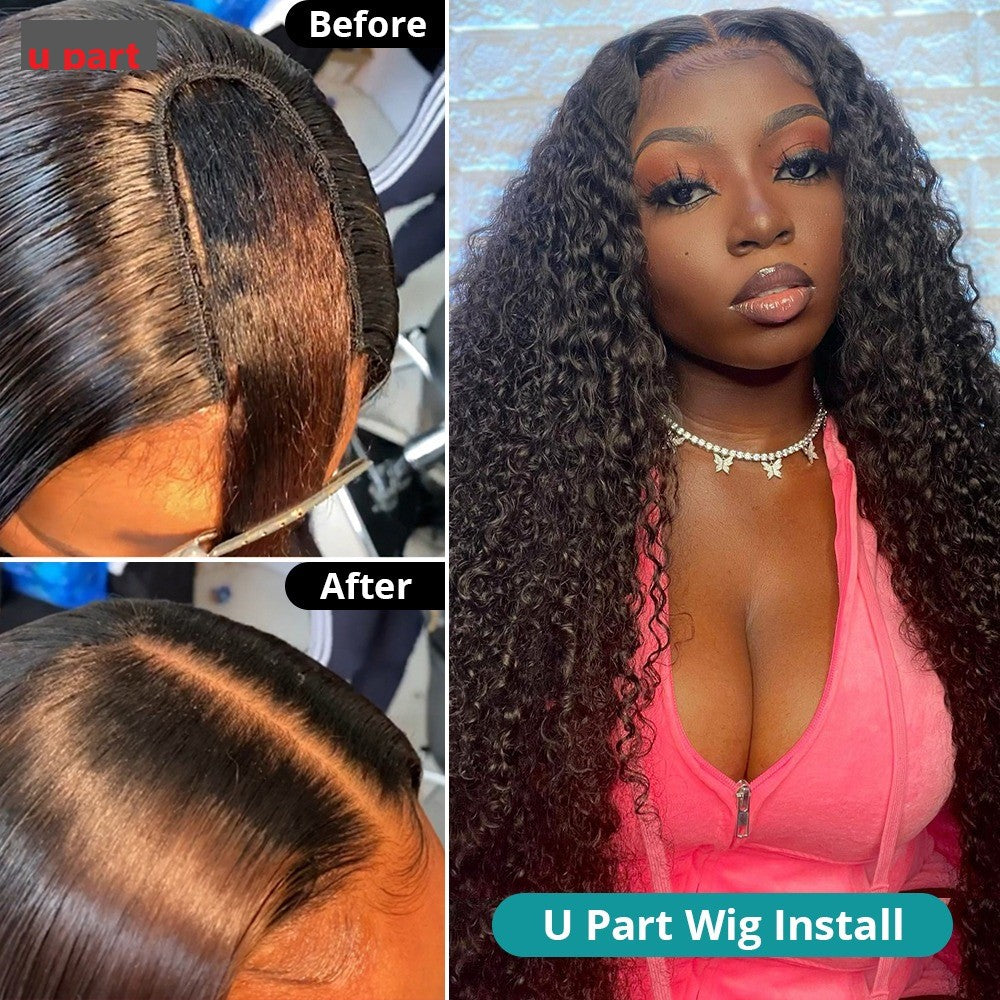 U Part Wig Water Wave Human Hair Wig