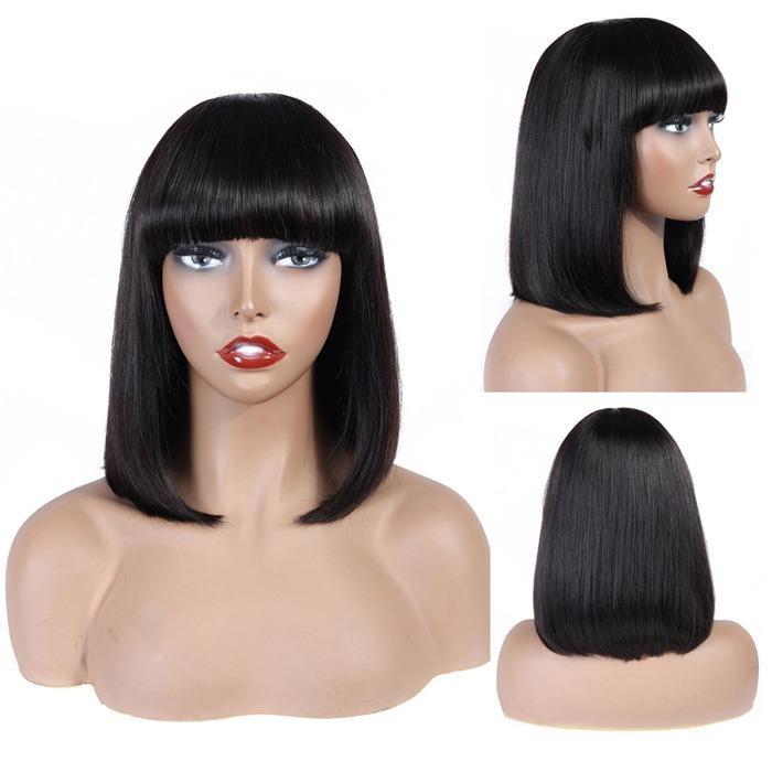Straight Bob Human Hair Wig with Bangs
